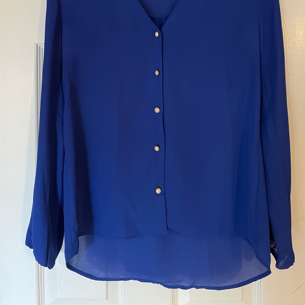 Everly Royal Blue Flowy Long Sleeve Blouse